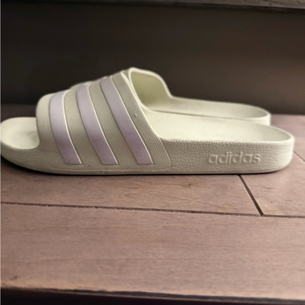 Adidas Women's Light Yellow Slides - Picture 8 of 9